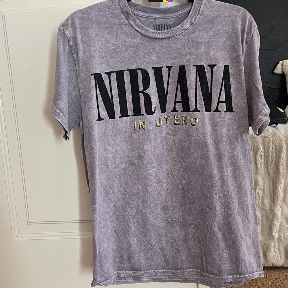 80. PurpleGrey Acid Washed Nirvana Tee NWOT